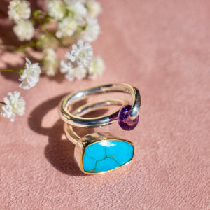 Turquoise + Amethyst Swirl Ring