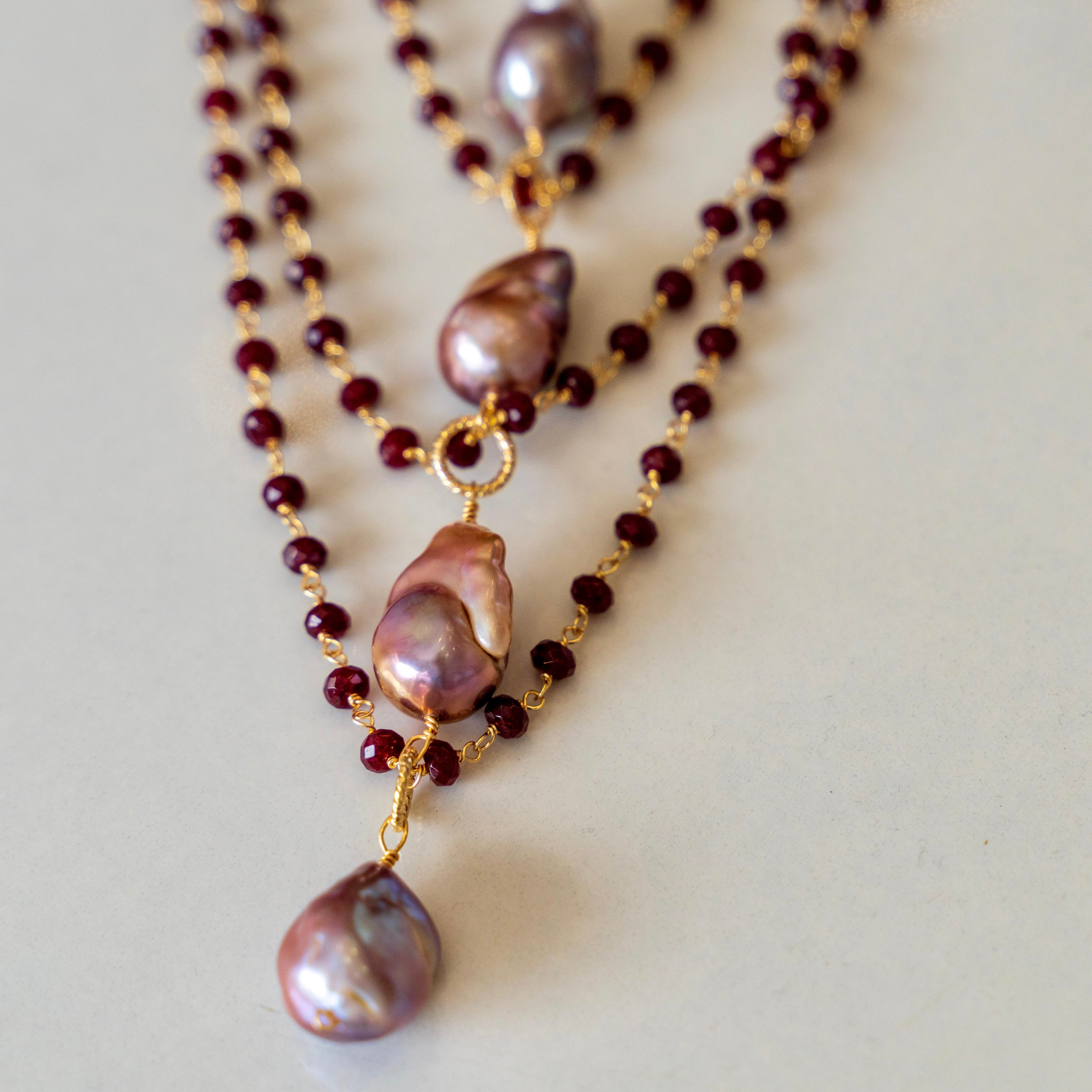 Red Garnet + Baroque Akoya Pearl Necklace
