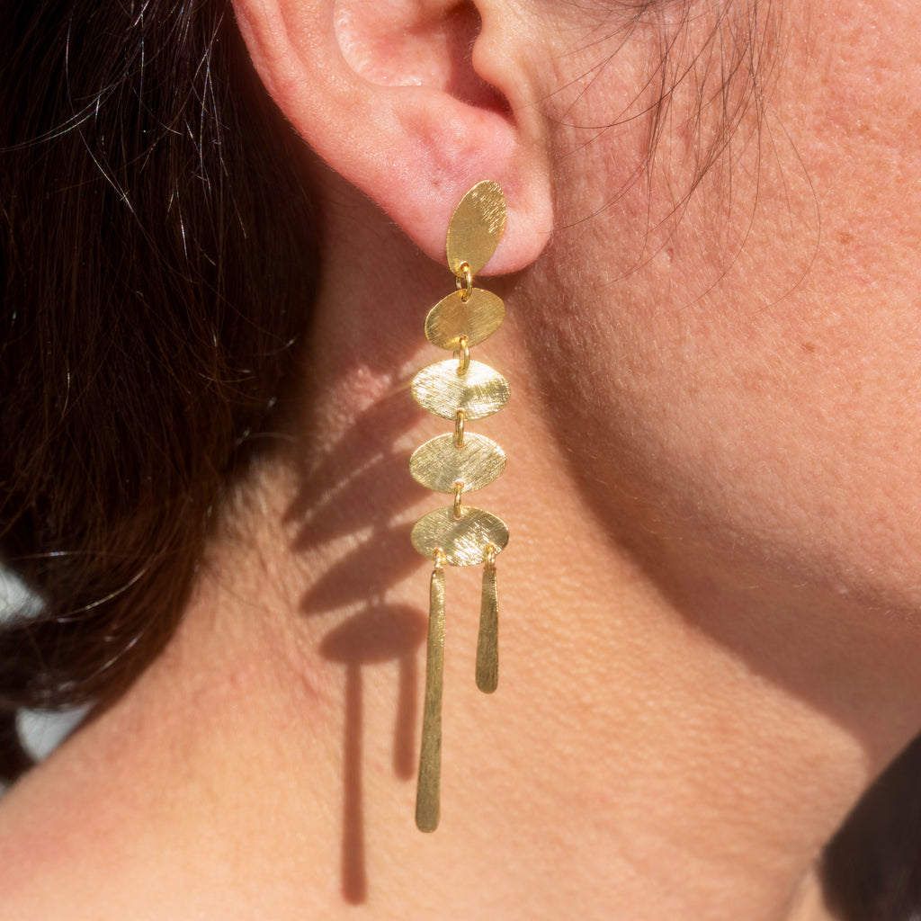 Brushed Gold Oval Bar Earrings