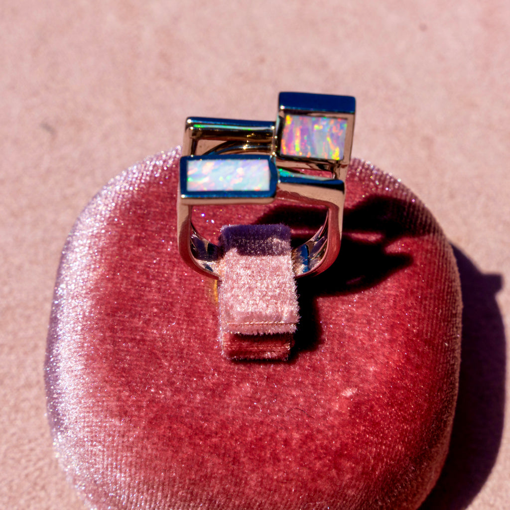 White + Blue Opal Reversible Ring