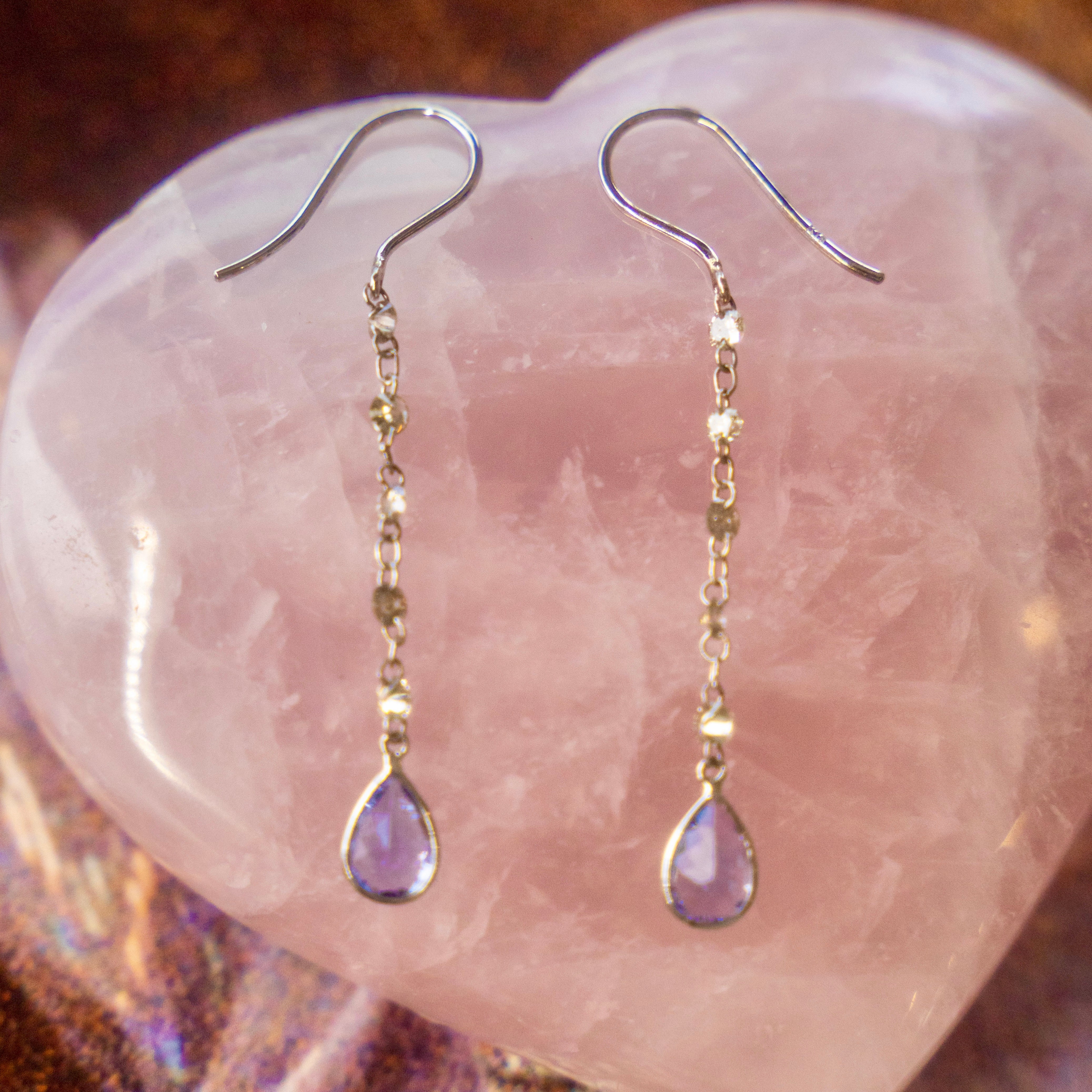 18k Drilled Diamonds + Tanzanite Earrings
