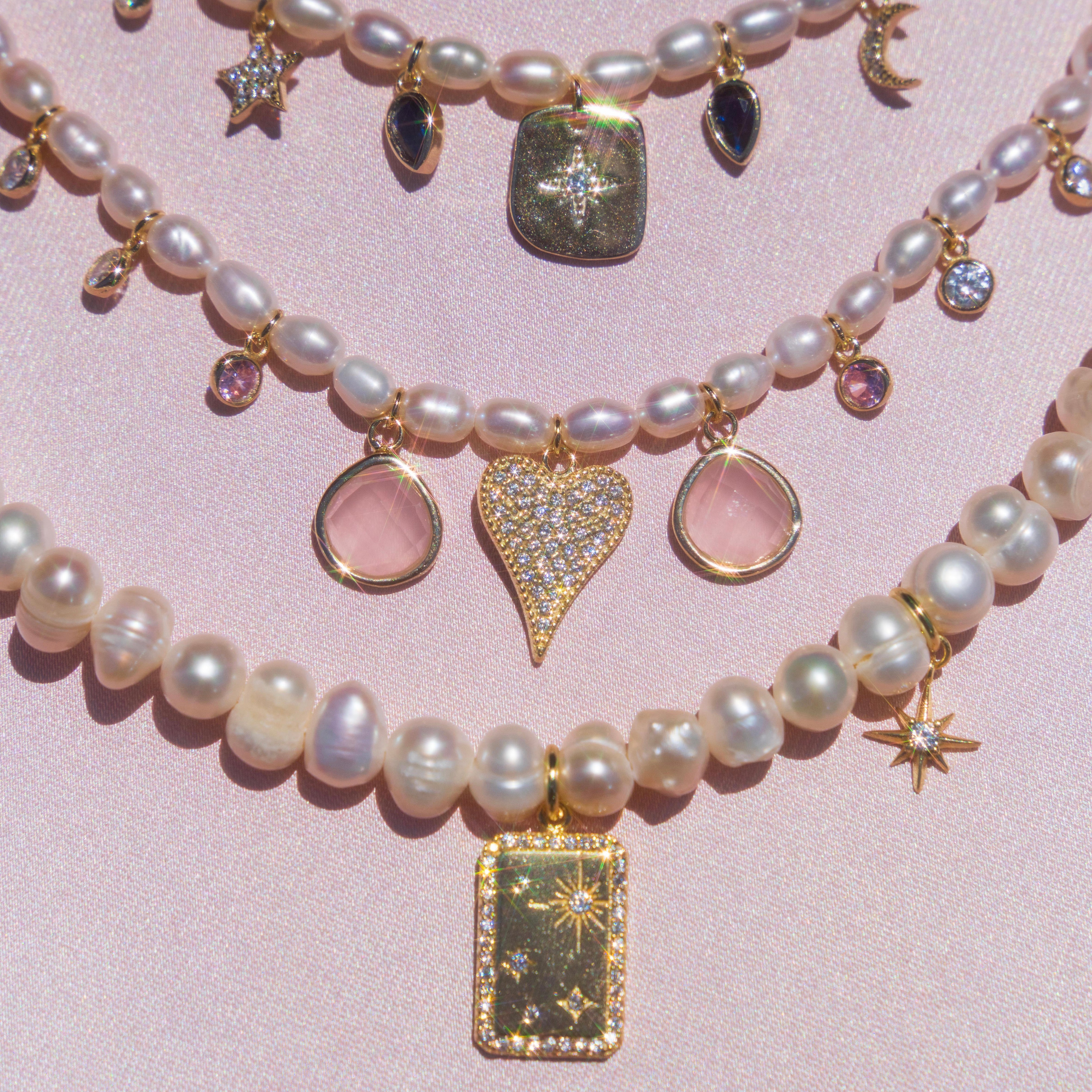 Freshwater Pearl Star + Moon Bar Necklace