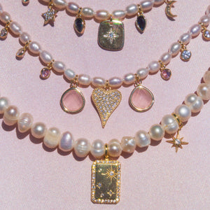 Freshwater Pearl Star + Moon Bar Necklace