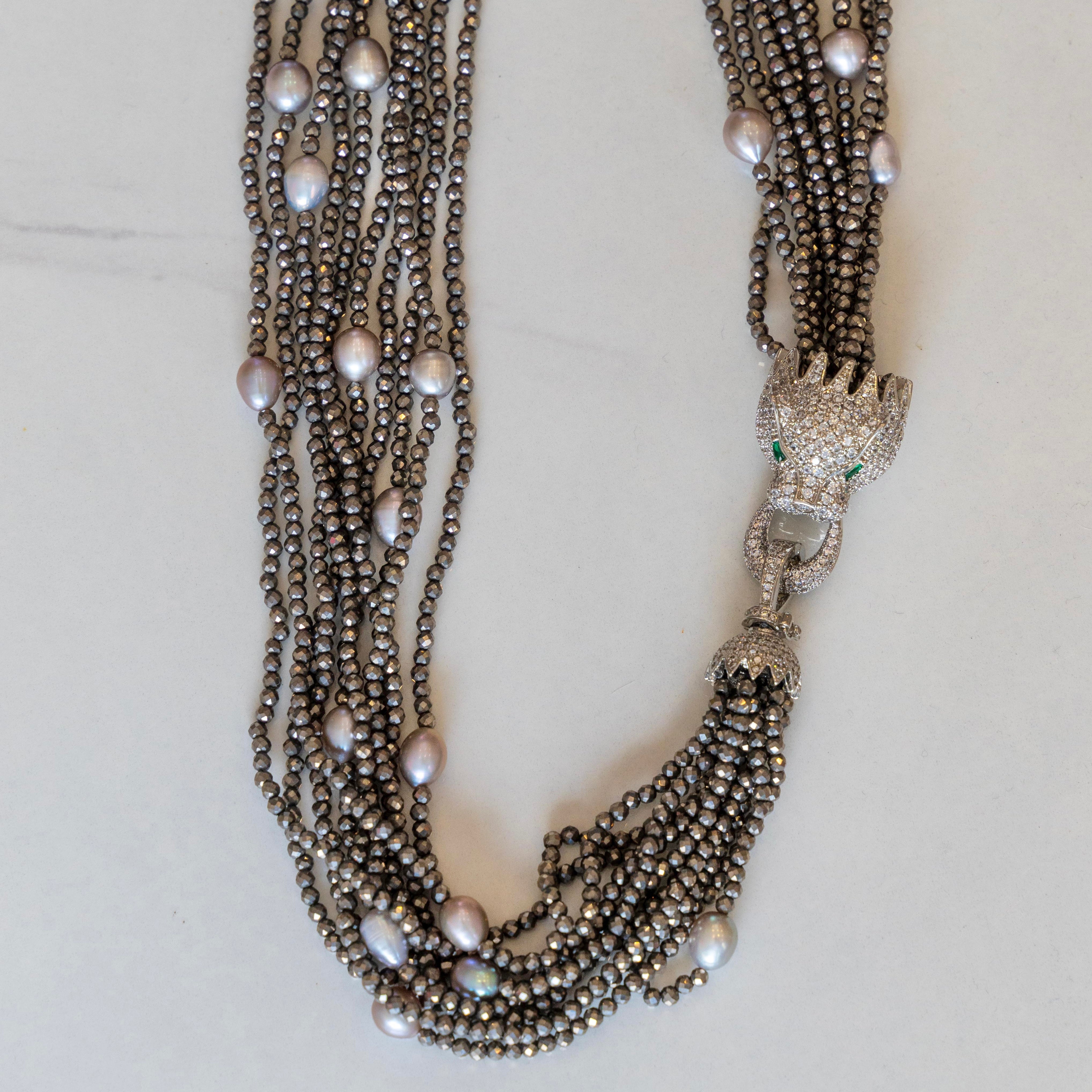 Hematite Strands + Tahitian Pearls Necklace