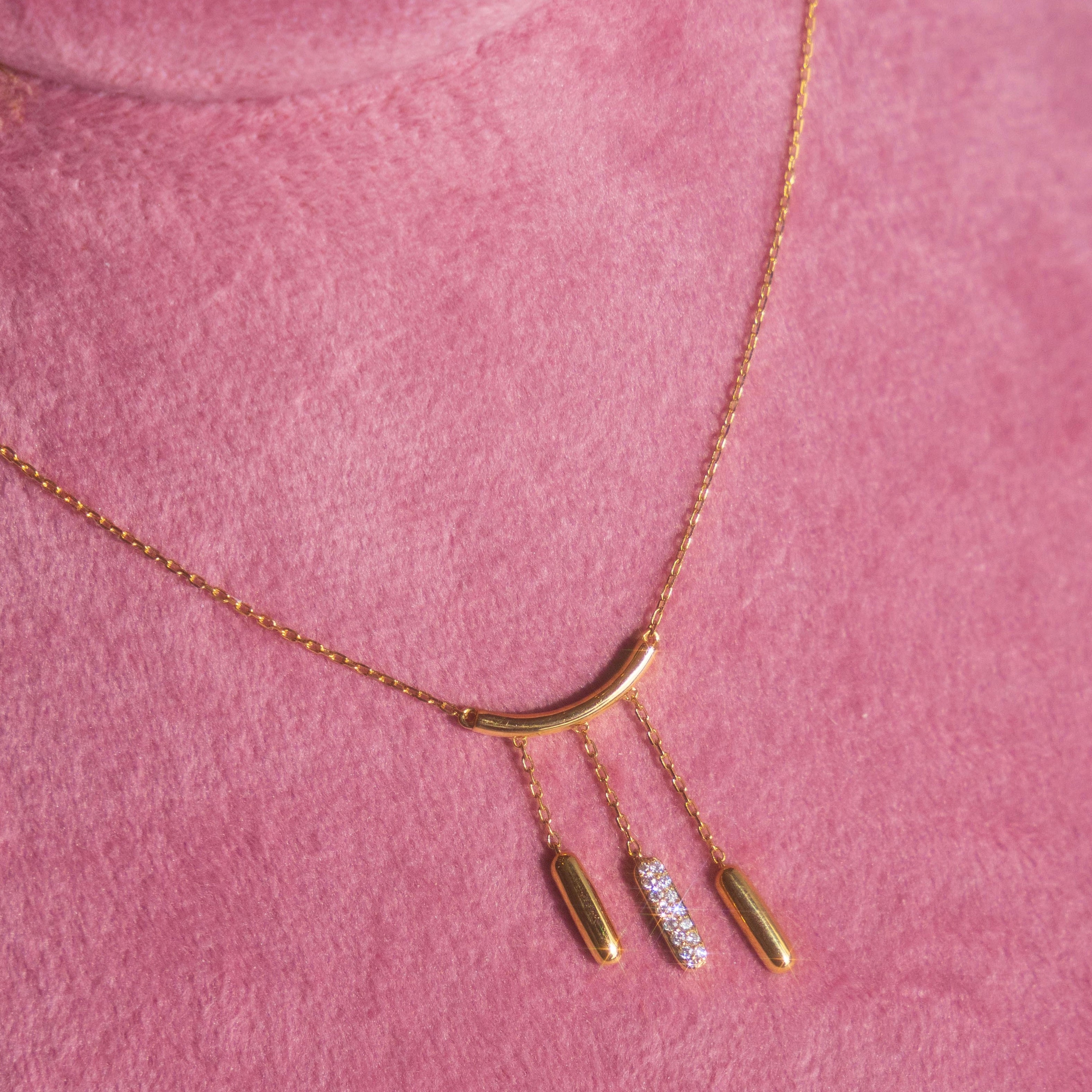 14k Curved Bar Diamond Drop Necklace