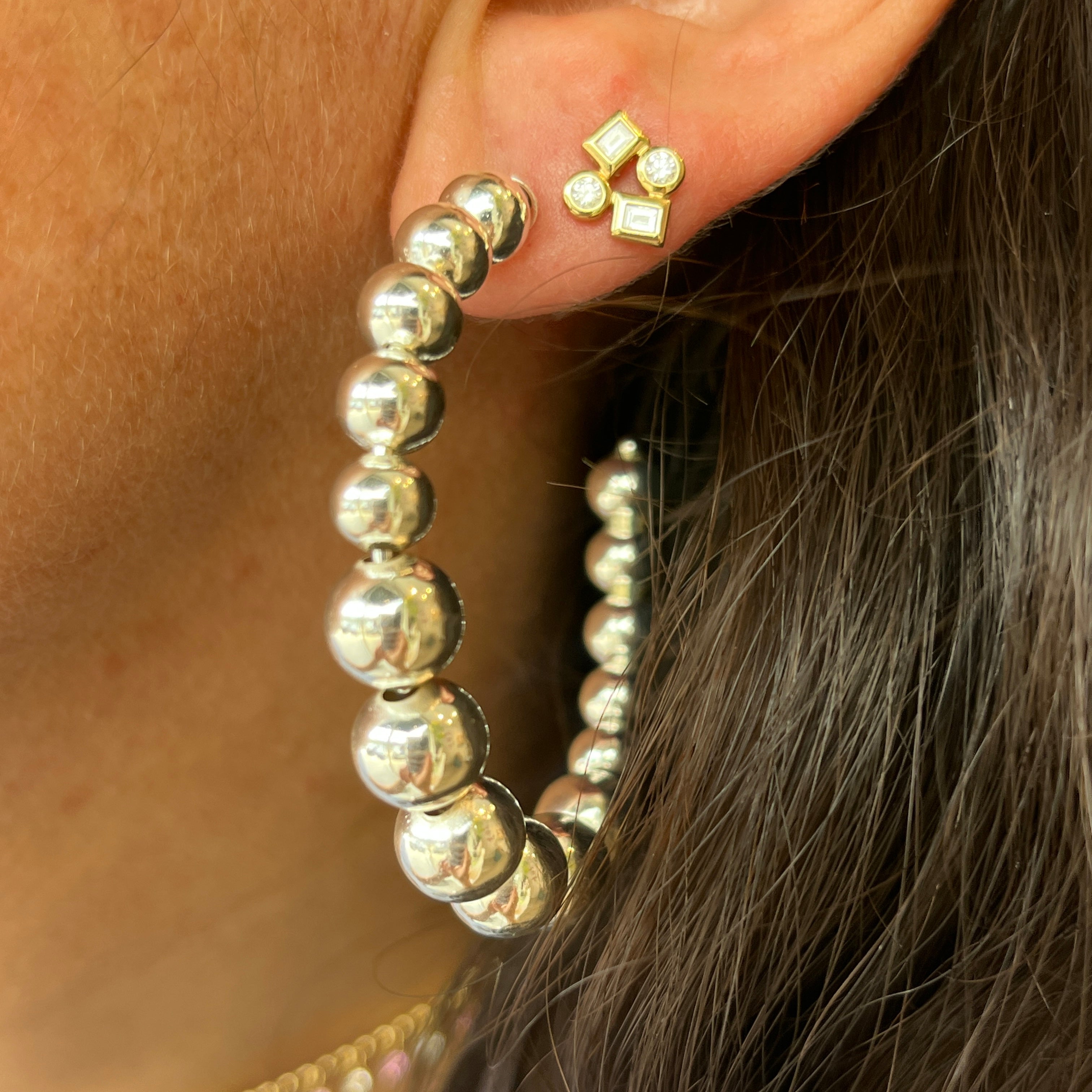 Silver Beaded Chunky Hoops