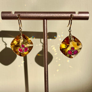 14k Citrine + Ruby Earrings
