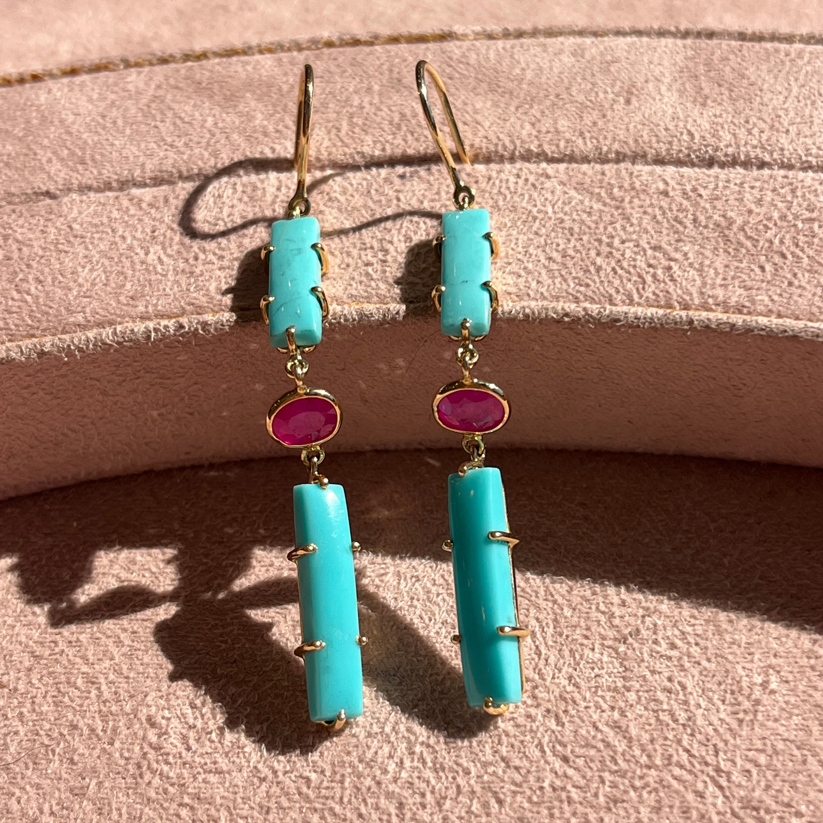 14k Turquoise + Ruby Earrings
