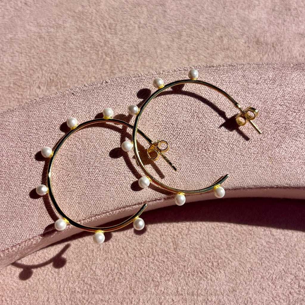 Gold over Sterling Silver Pearl Hoops