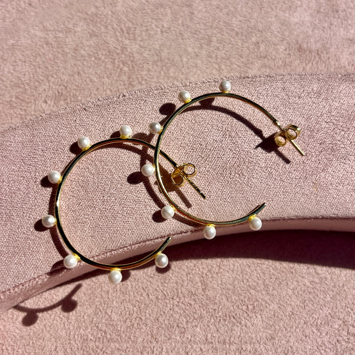 Gold over Sterling Silver Pearl Hoops