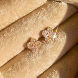 14k Rose Gold Diamond Clover Studs
