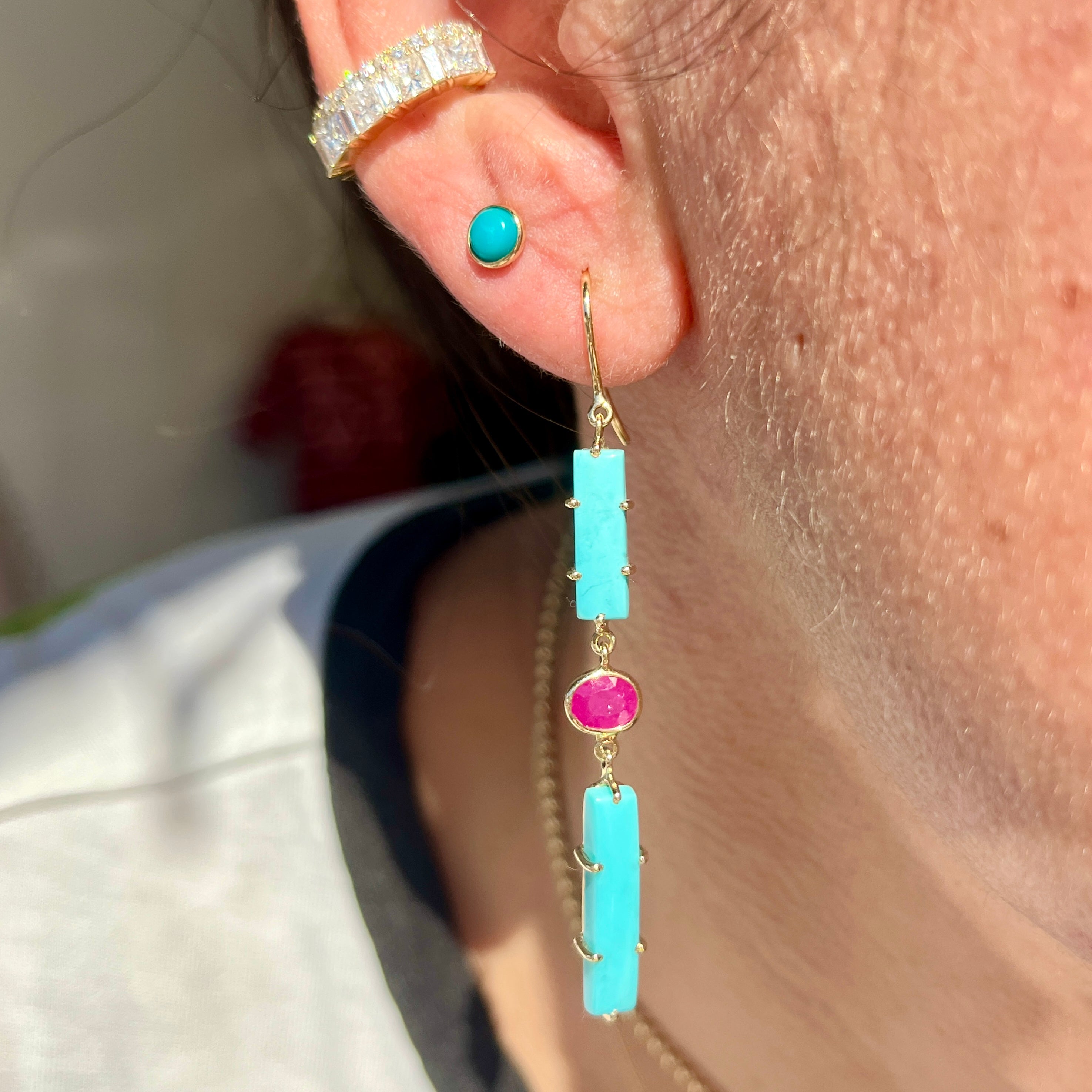 14k Turquoise + Ruby Earrings