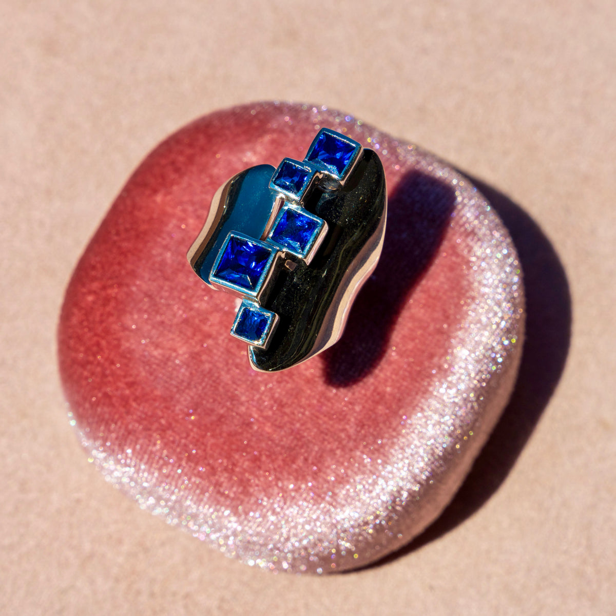 Blue Cubic Zirconia Stepping Stone Ring