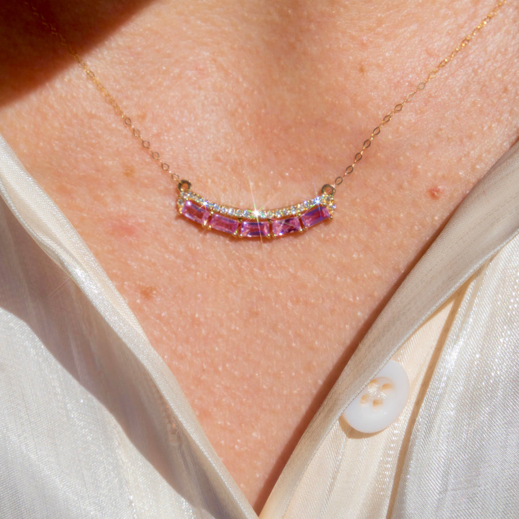 14k Pink Sapphire + Diamond Bar Necklace