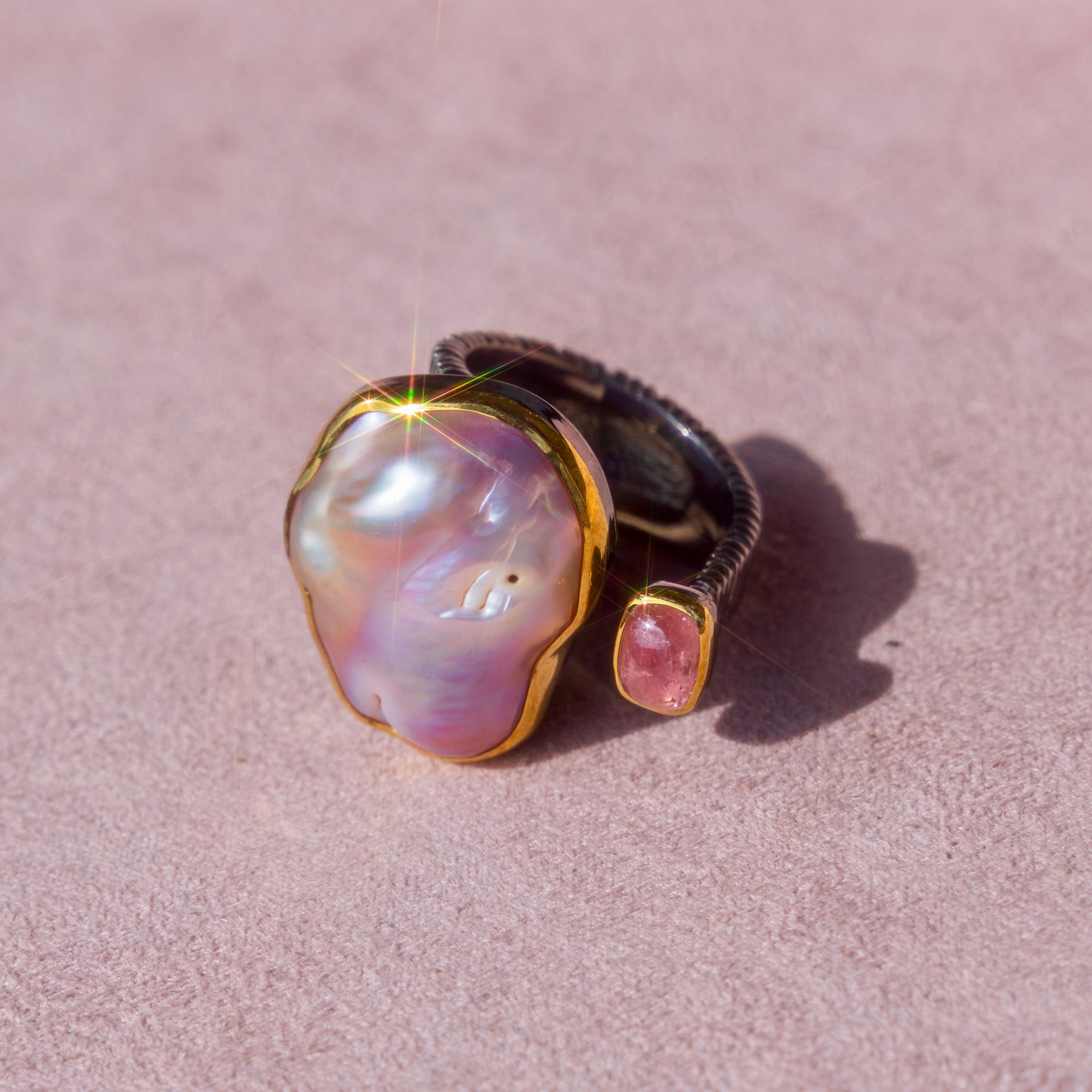 Pink Pearl Ring with Pink Tourmaline
