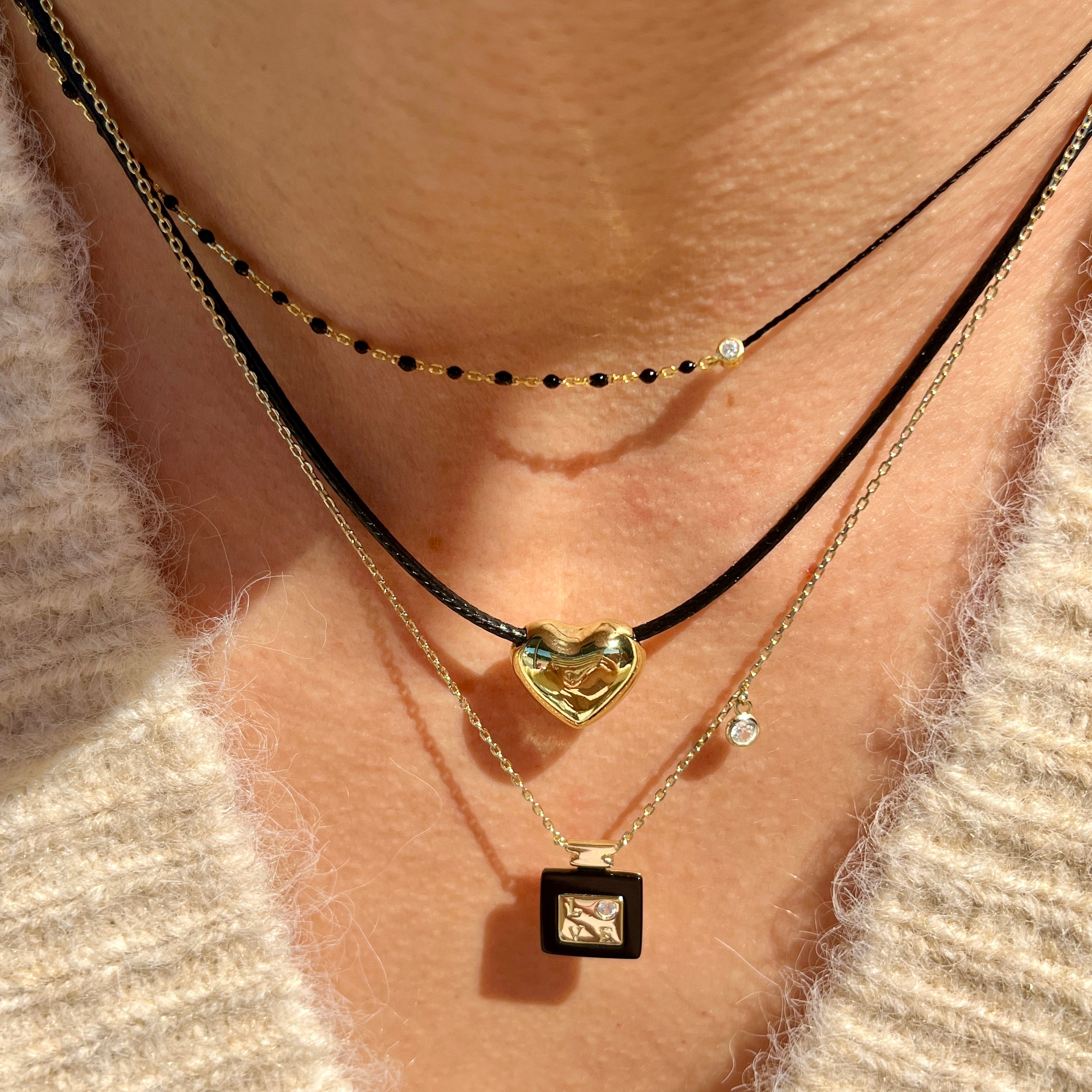 Black Enamel + Cotton Cord Necklace