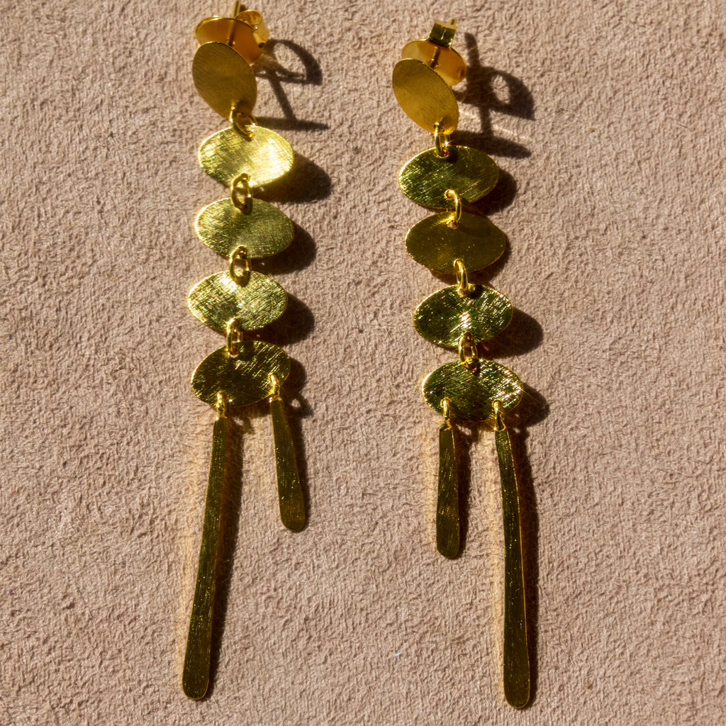 Brushed Gold Oval Bar Earrings