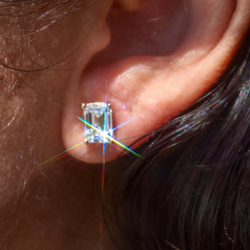 14k Lab Grown 1.5 Carat Lab Grown Emerald Cut Studs