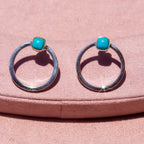 Sterling Silver Turquoise Front- Facing Round Hoops