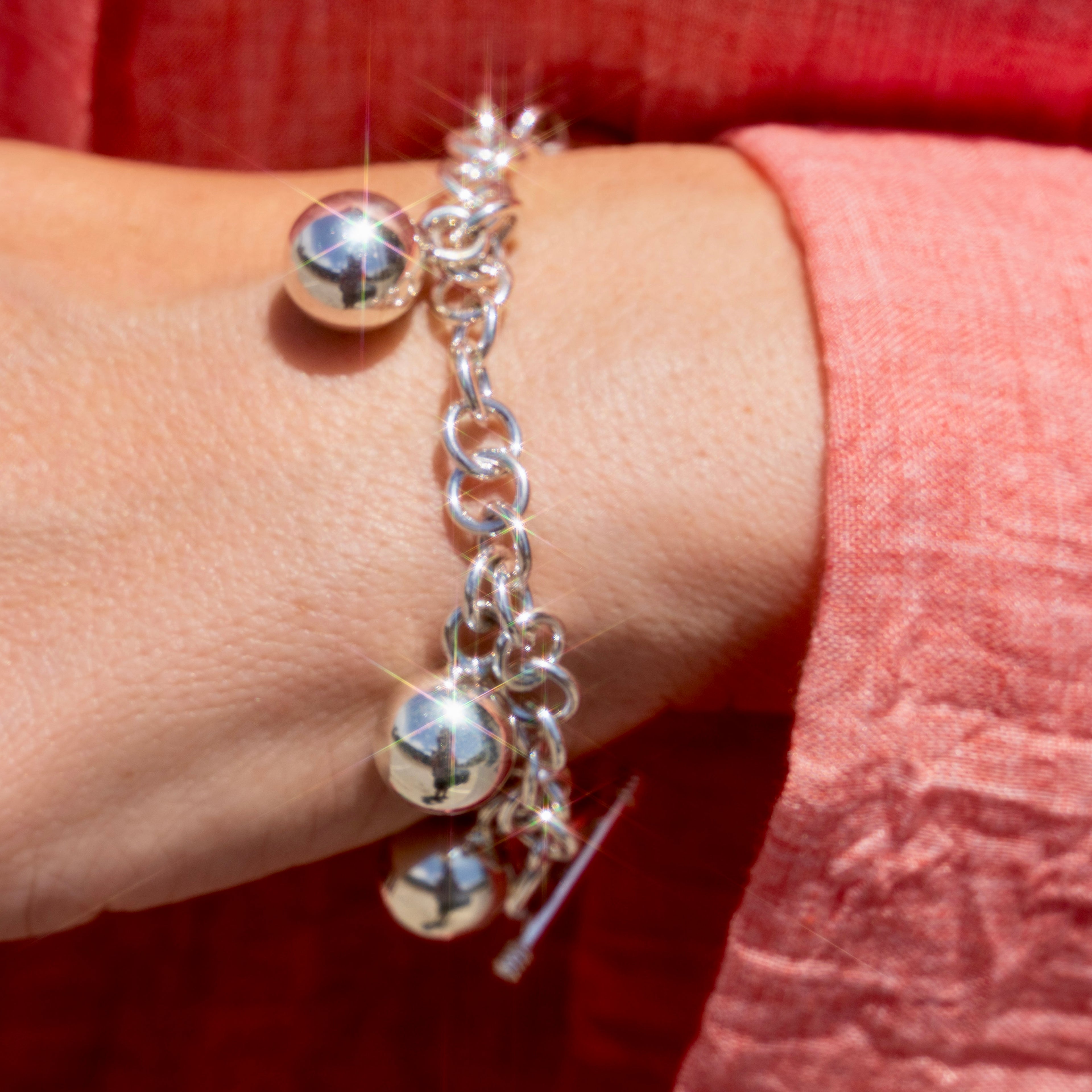 Sterling Silver Ball Charm Bracelet