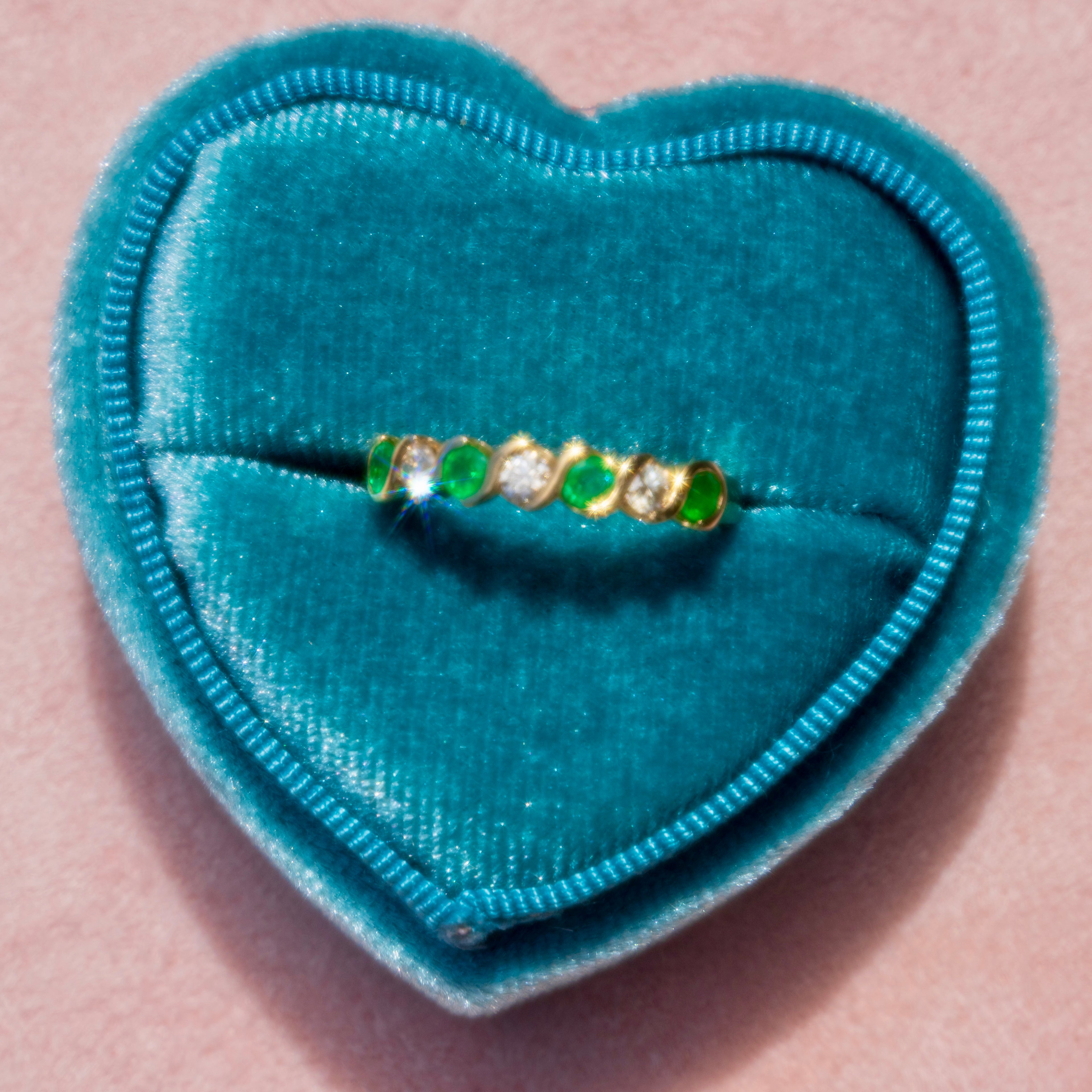 14k Emerald + Diamond Band