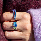 Peridot, Blue Topaz, + Tanzanite Mixed Shape Square Ring