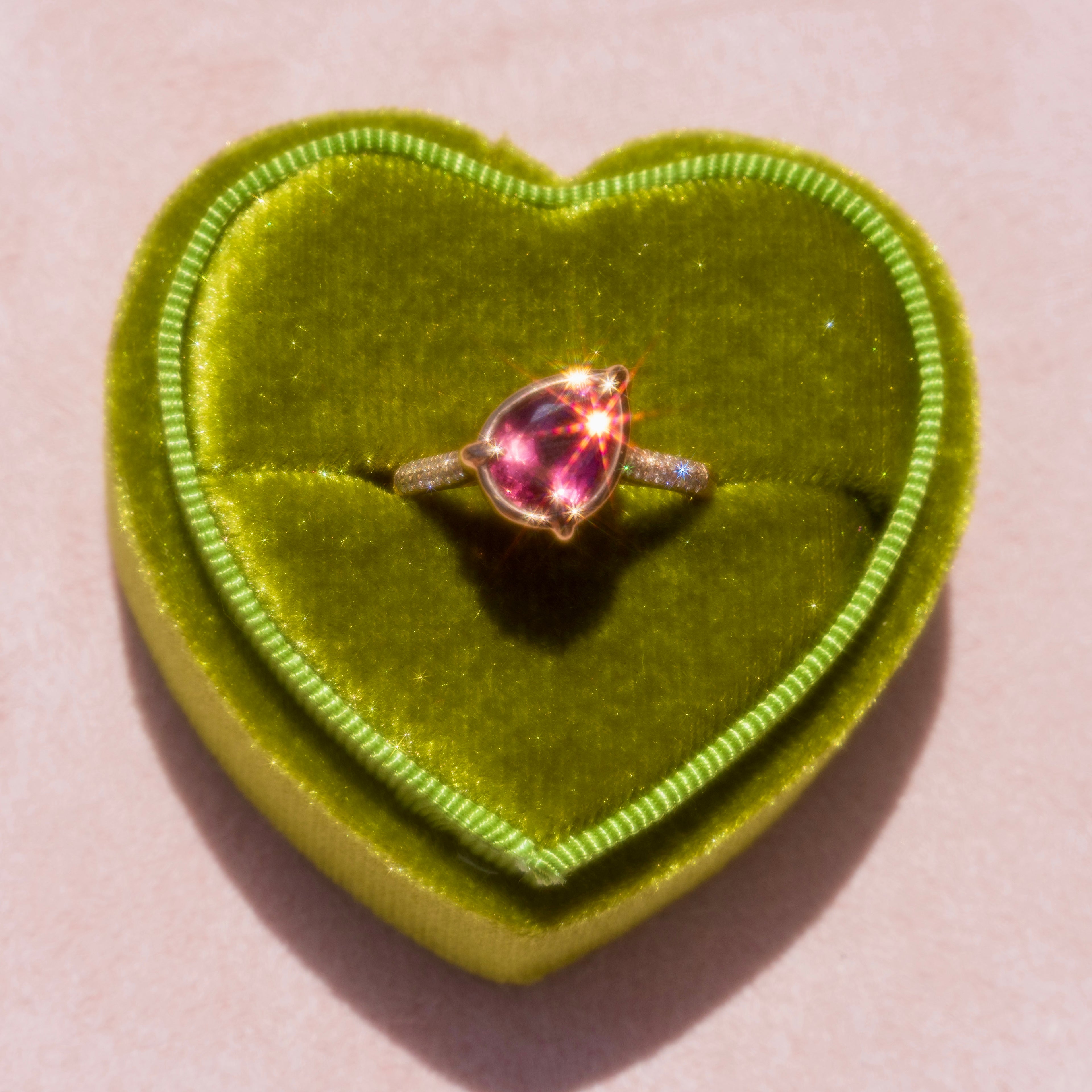 18k Rose Gold Pink Tourmaline + Diamond Ring