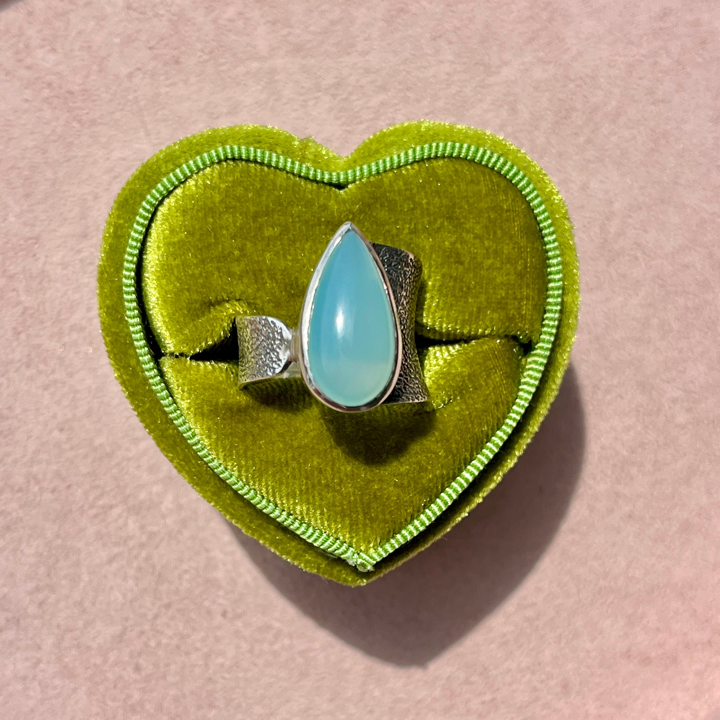 Aqua Chalcedony Pear Ring