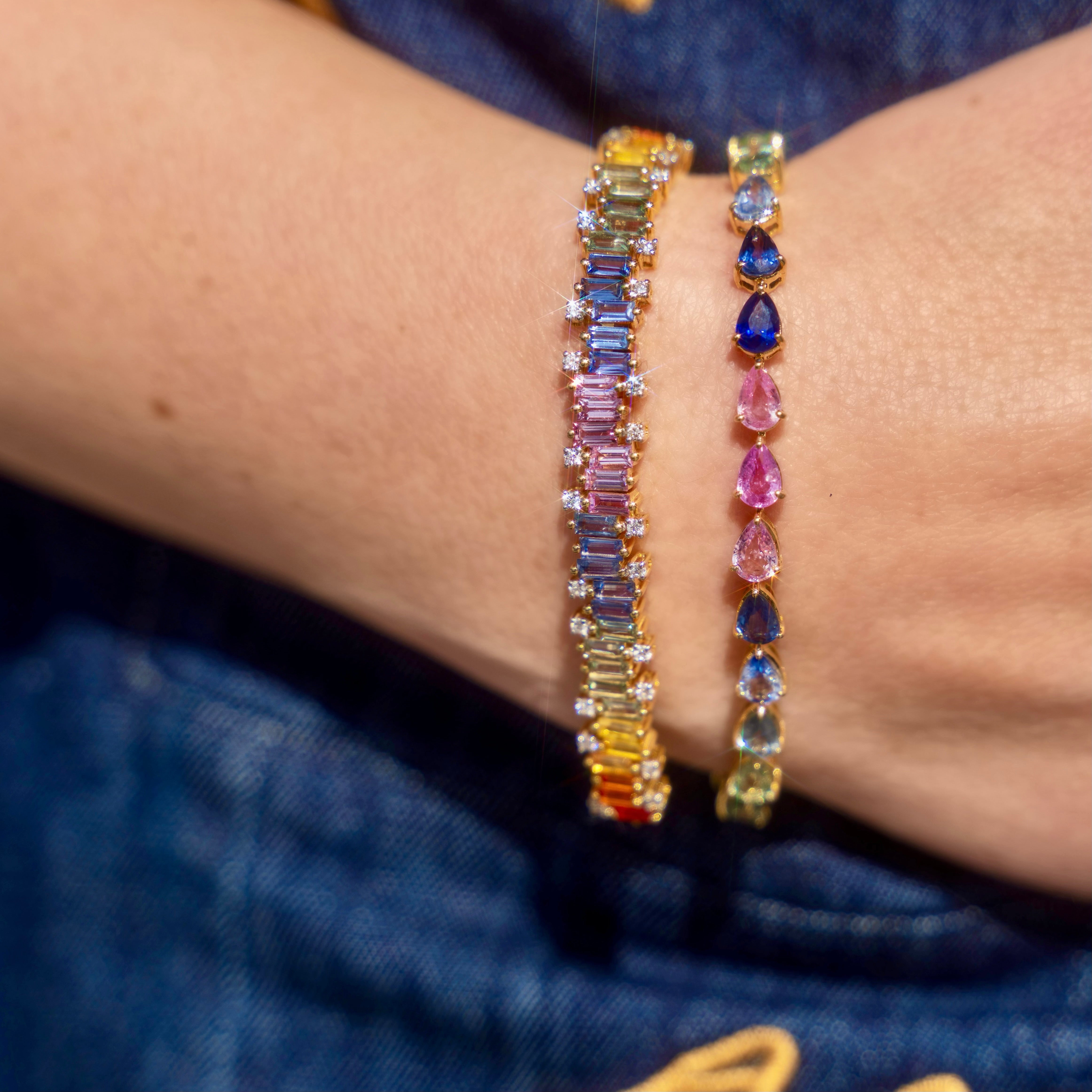 14k Multi Colored Pear Sapphire Bracelet