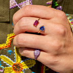 14k Pink Tourmaline, Tanzanite, + Diamond Ring