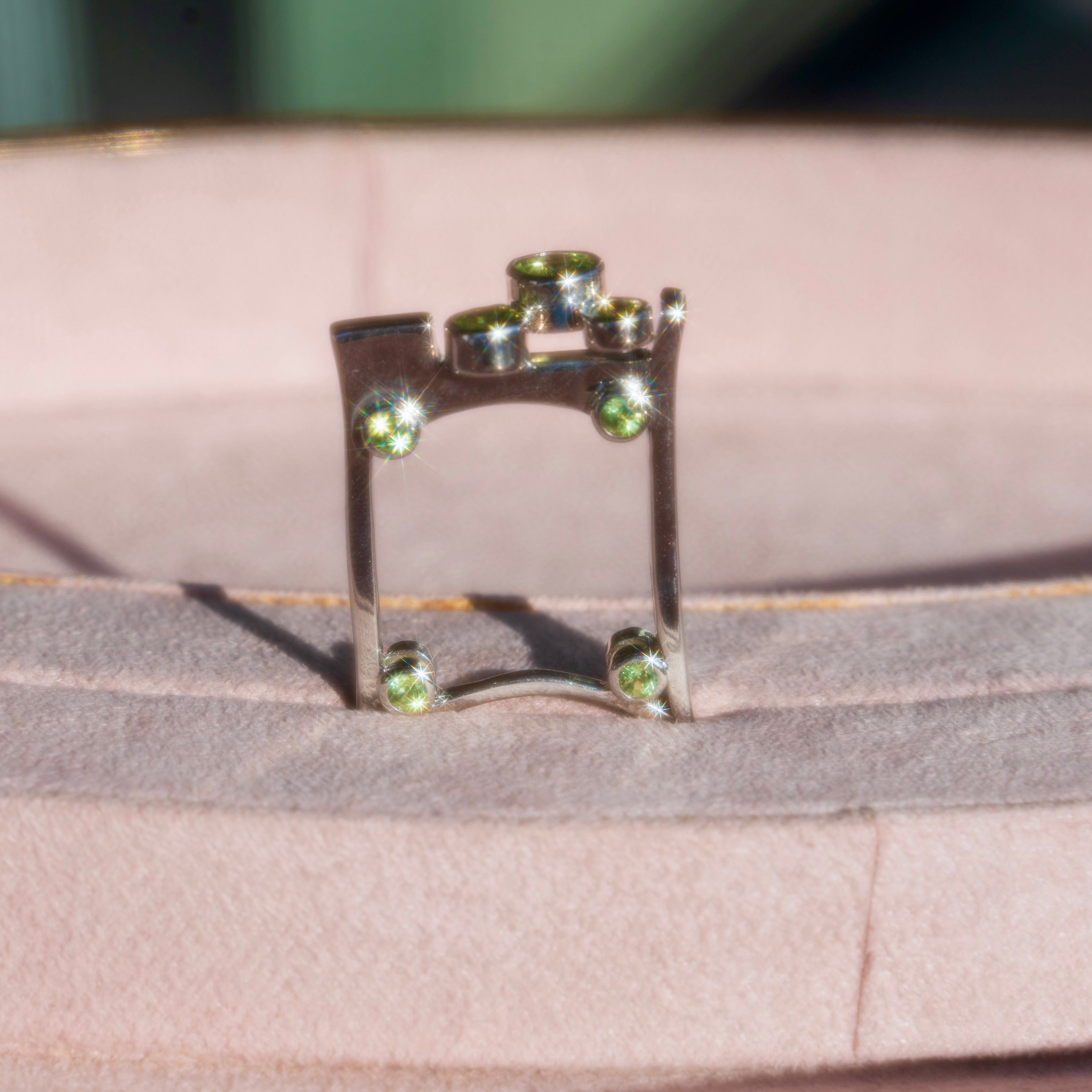 Sterling Silver Peridot Square Lego Ring