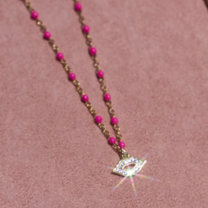 Pink Enamel Lips Necklace