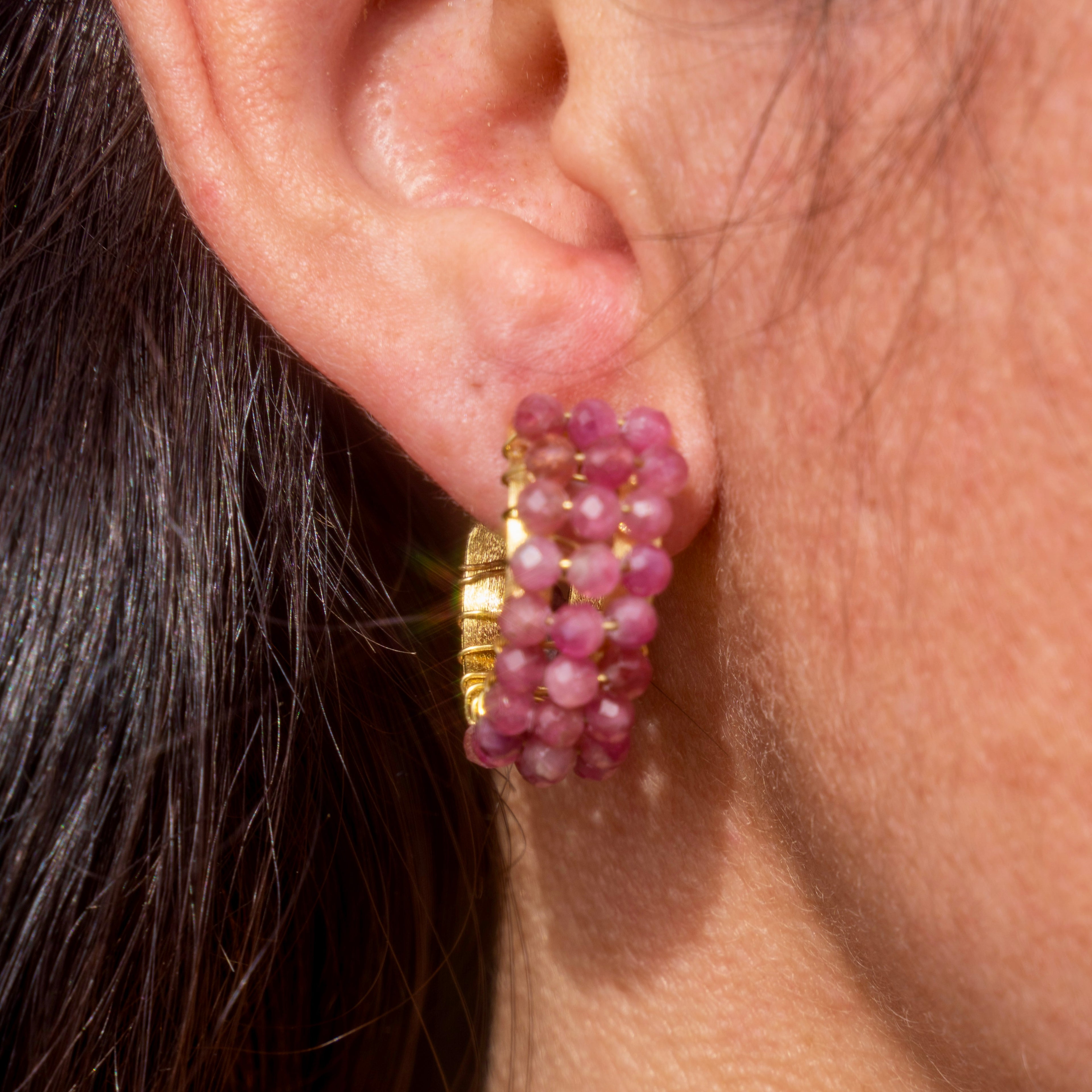 Pink Tourmaline Chunky Hoops