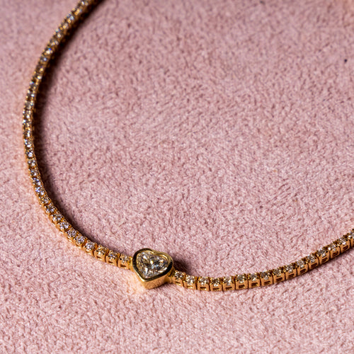14k Diamond Heart Tennis Bracelet
