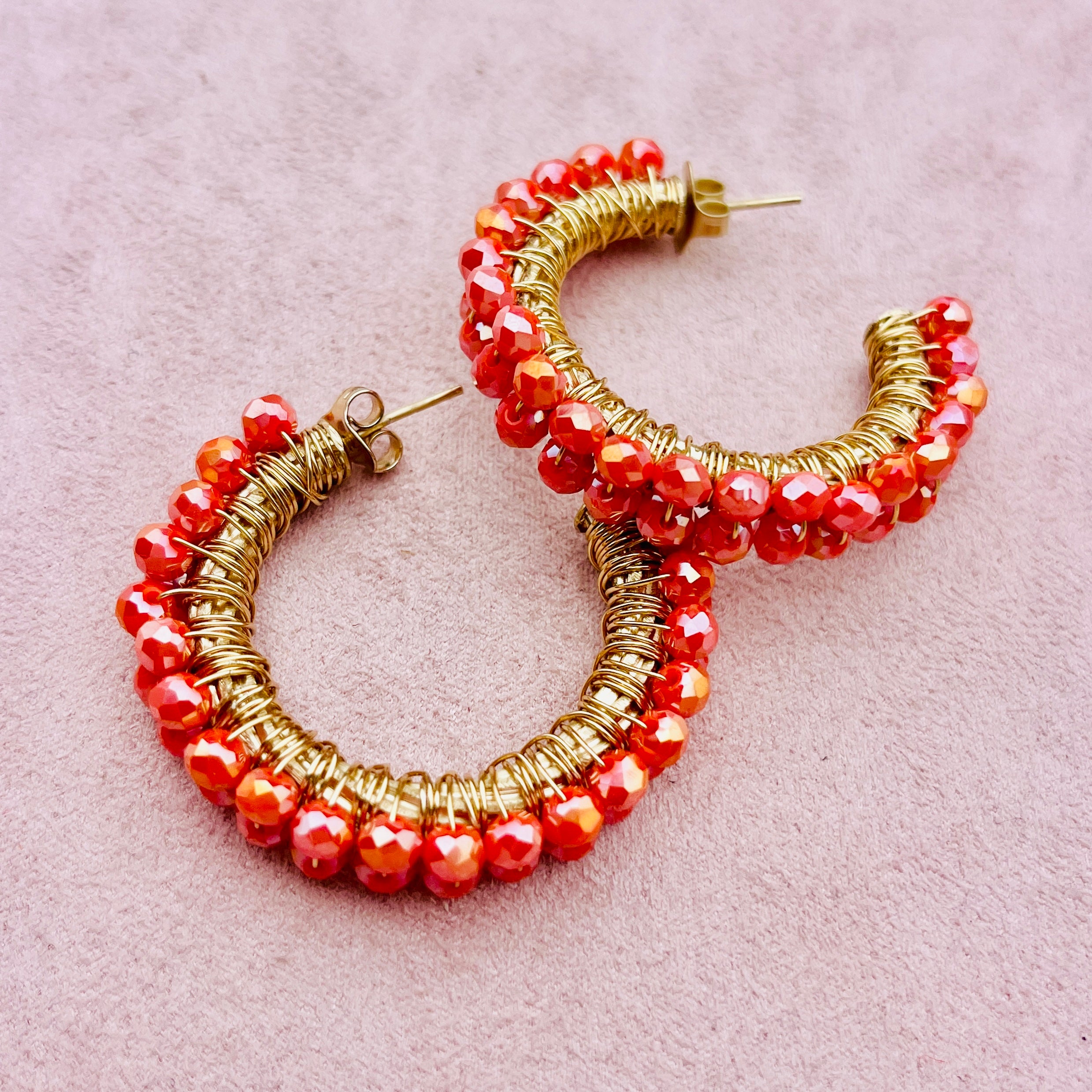 Orange Czech Crystal Hoops