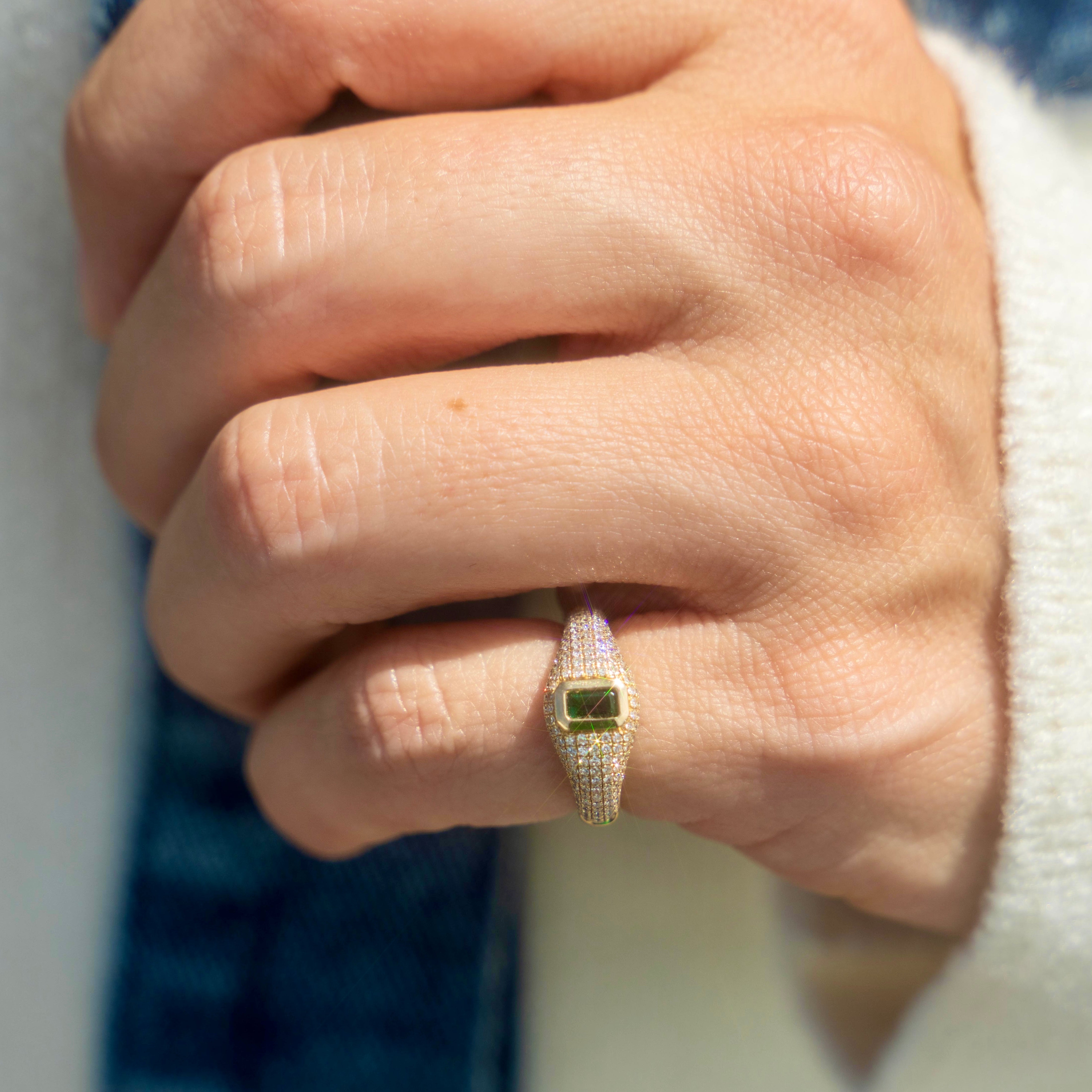 14k Emerald + Diamond Signet Pinky Ring