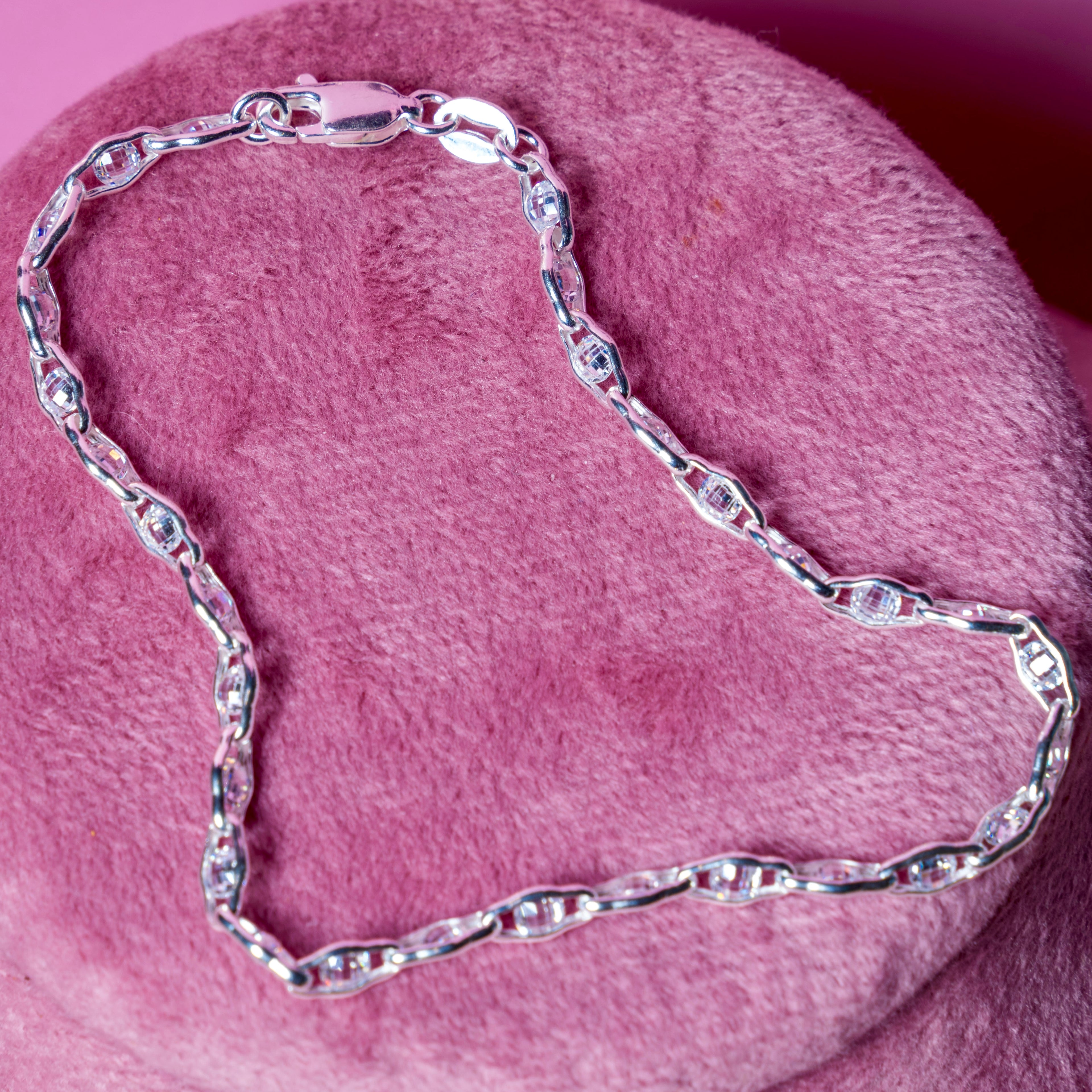Sterling Silver CZ Diamond Cut Bracelet