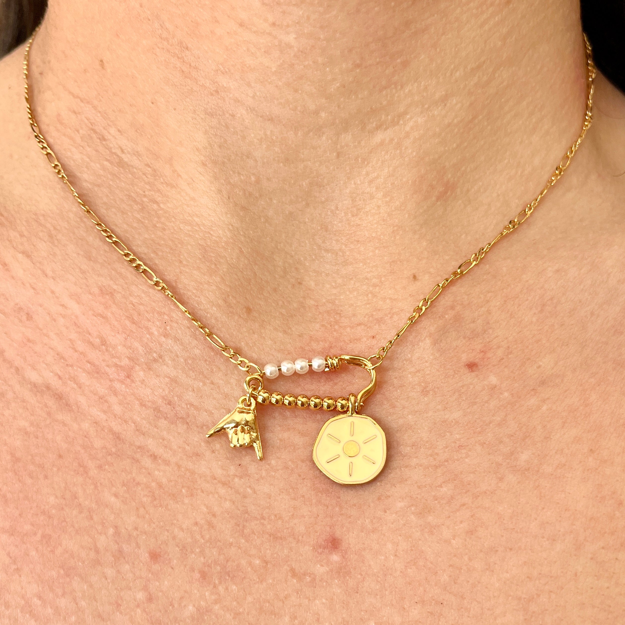 Hang Loose + Compass Pearl Necklace