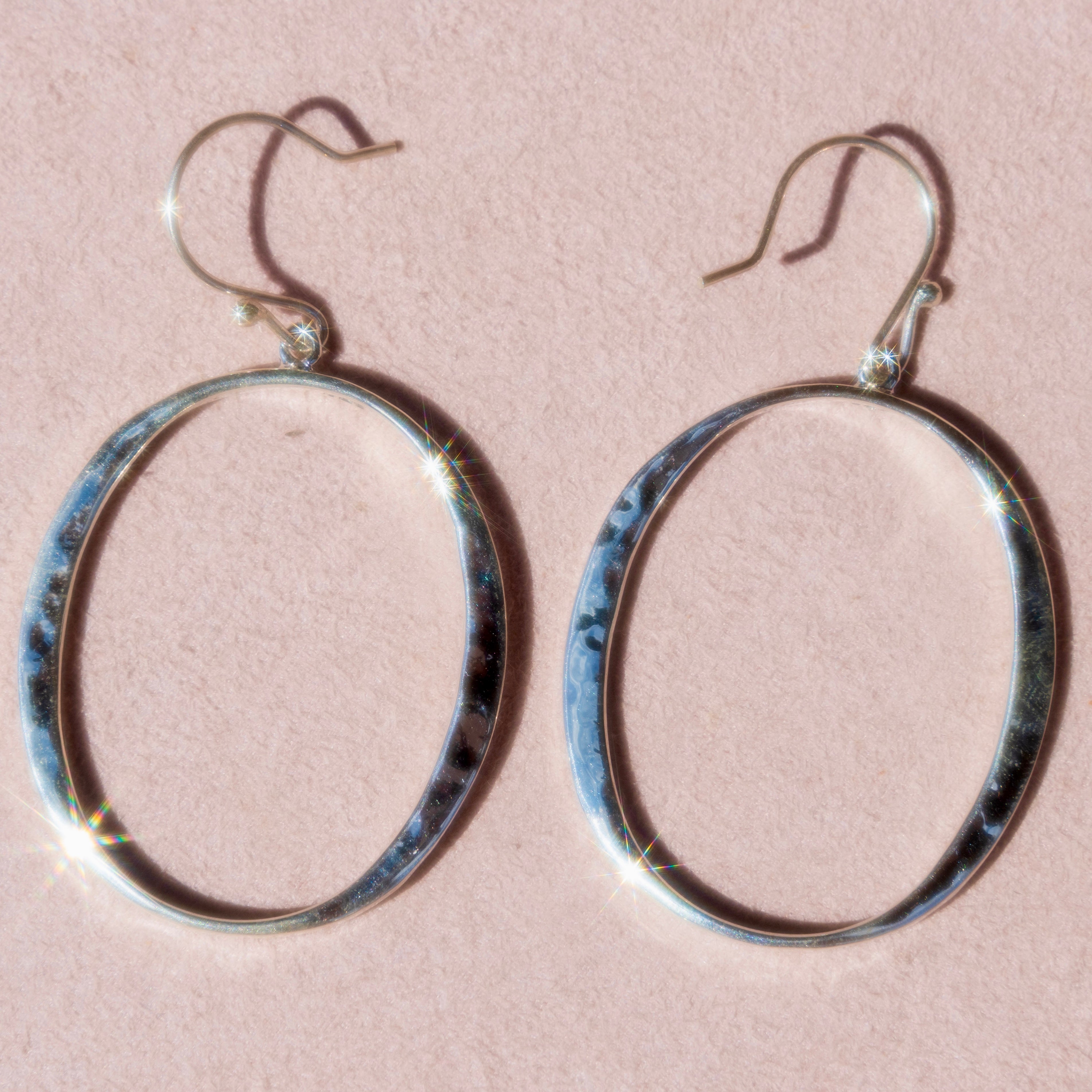 Sterling Silver Oval Hammered Earrings