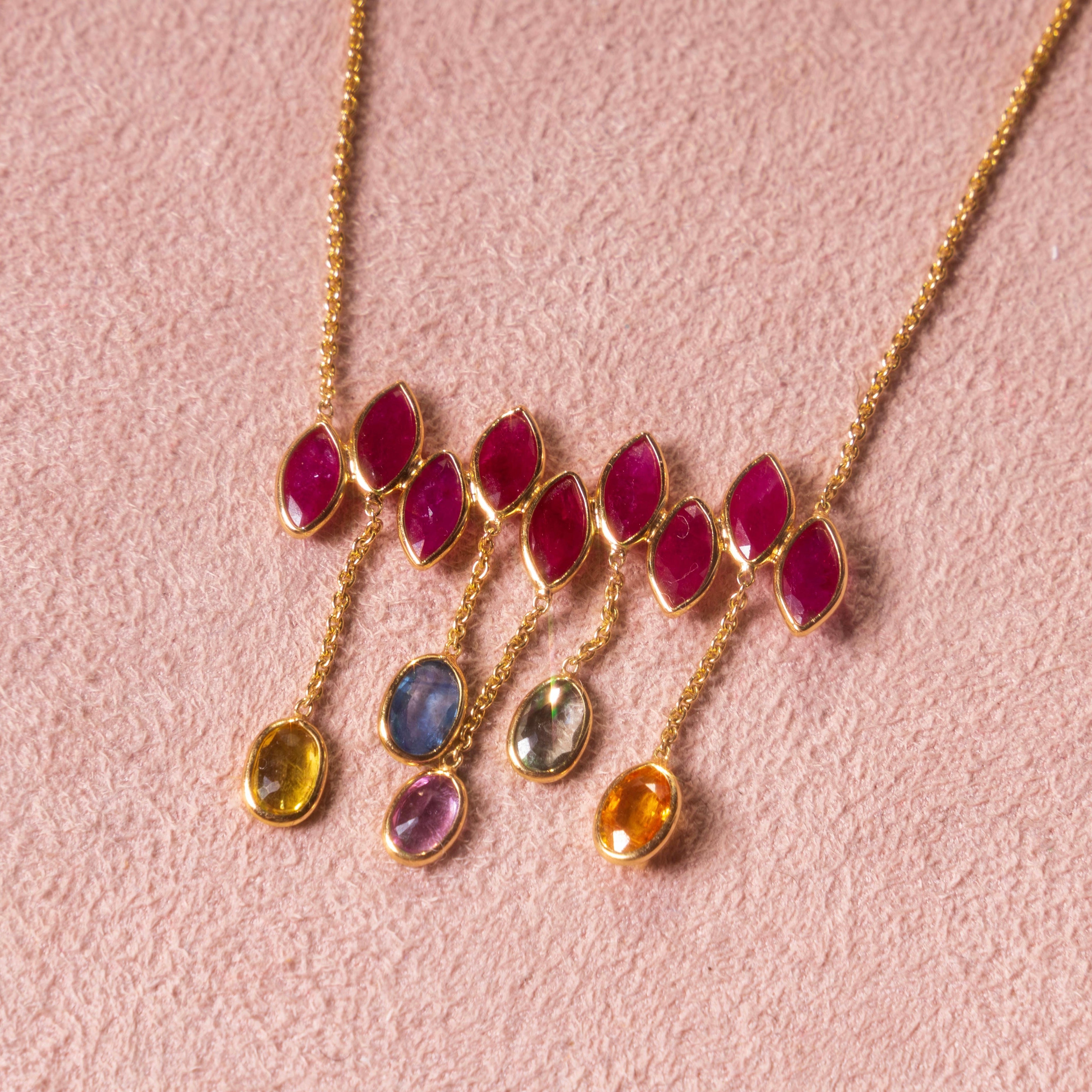 14k Ruby + Sapphire Dangle Necklace