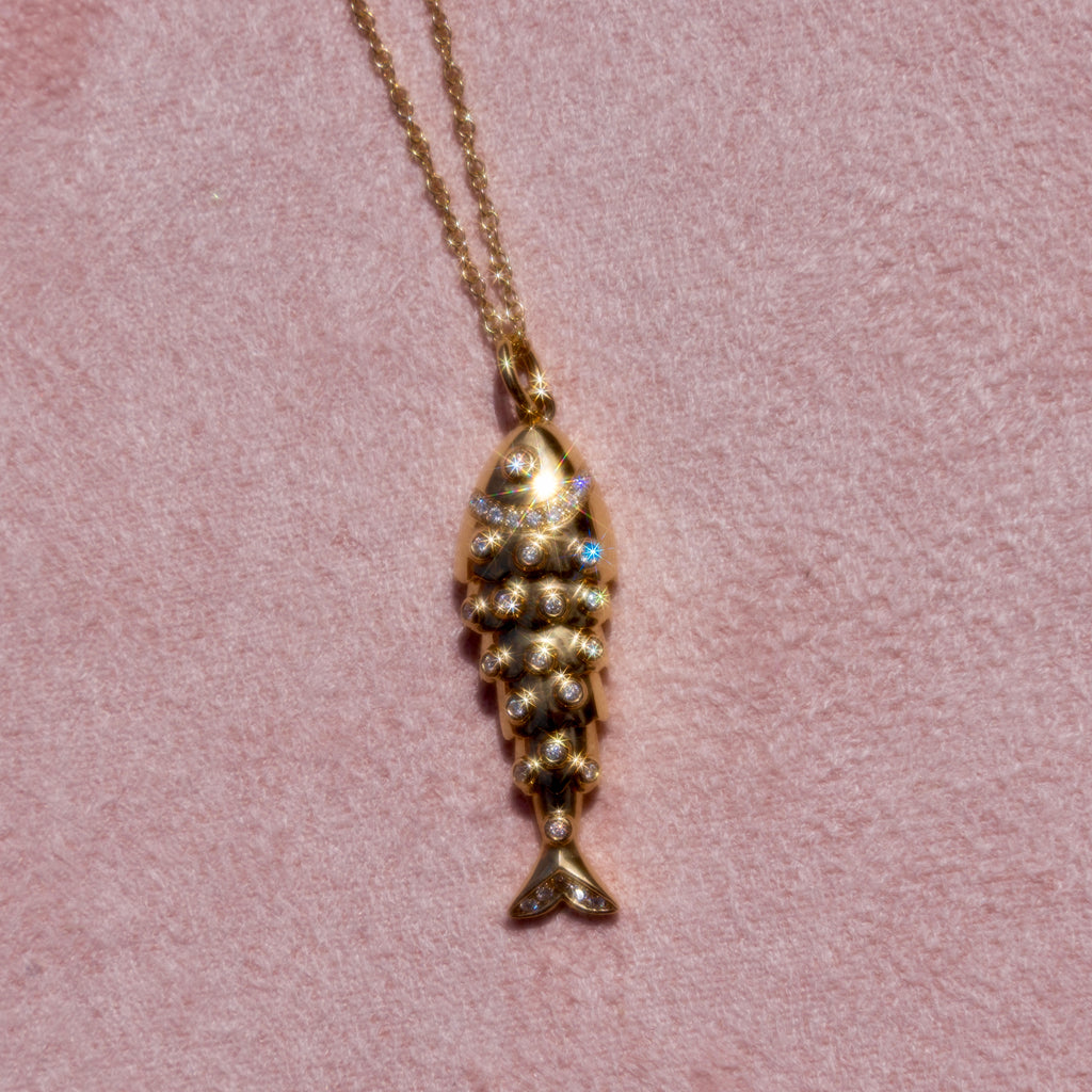 14k Diamond Fish Necklace