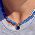 Blue Bead + Blue Cubic Zirconia Necklace