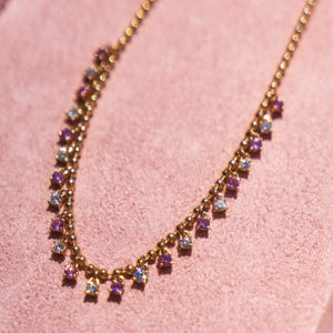 14k Pink Sapphire + Diamond Shaker Necklace