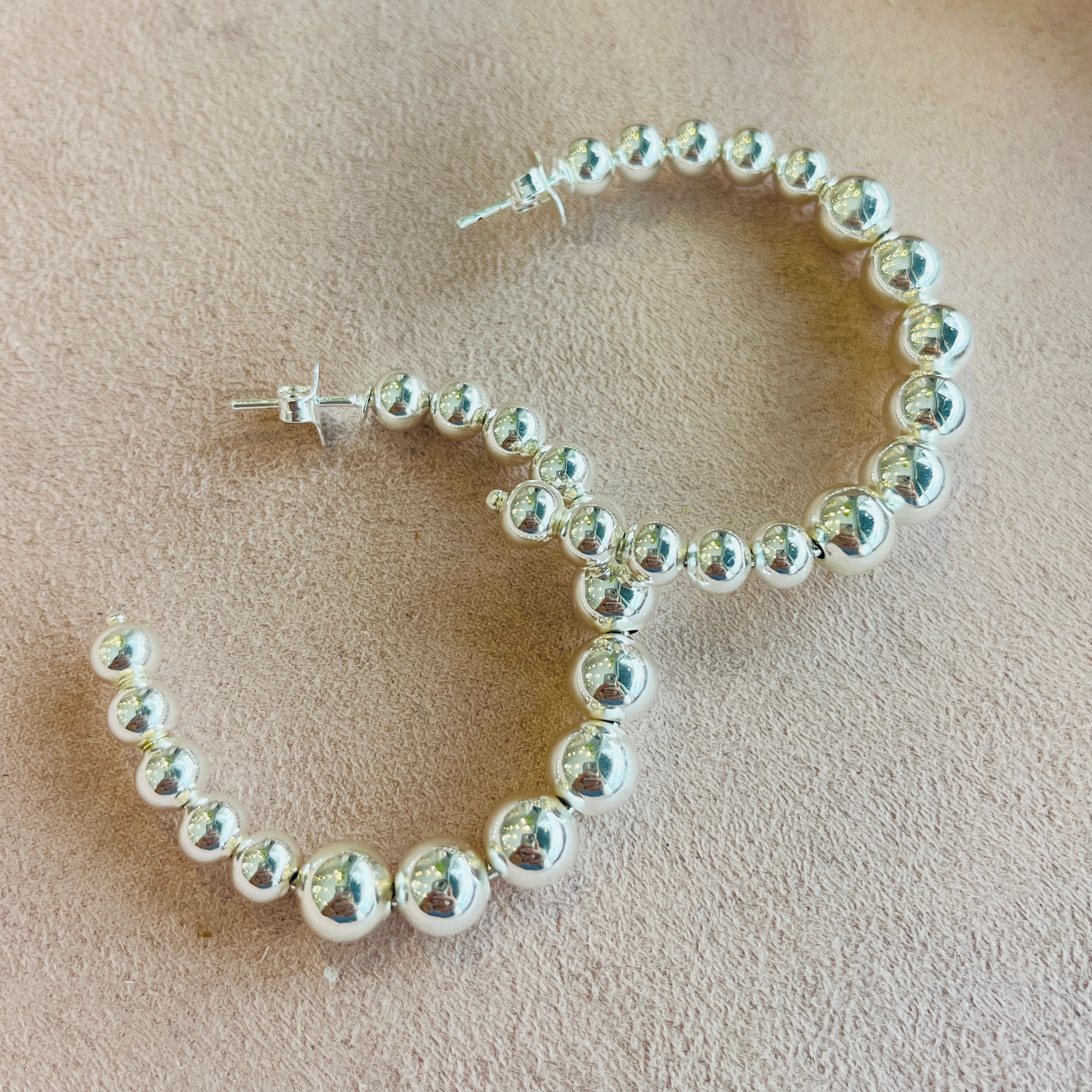Silver Beaded Chunky Hoops