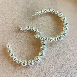 Silver Beaded Chunky Hoops