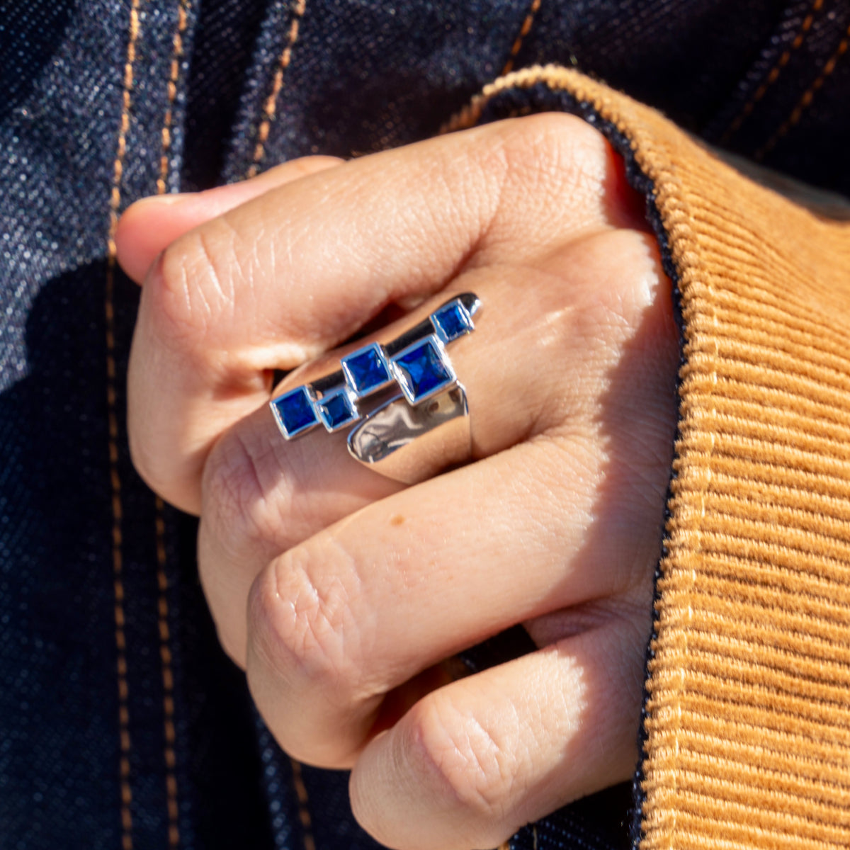 Blue Cubic Zirconia Stepping Stone Ring