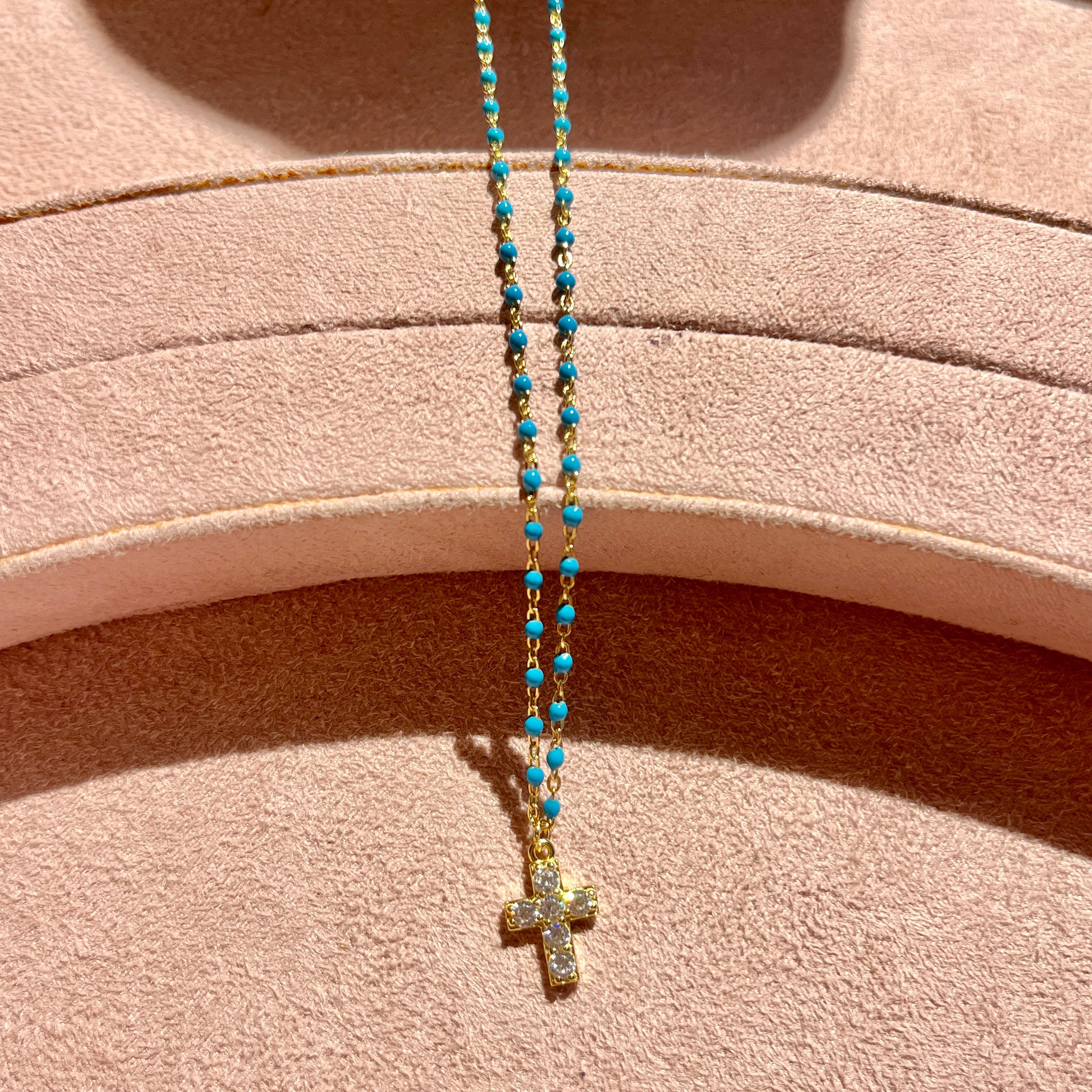 Turquoise Enamel Cross Necklace
