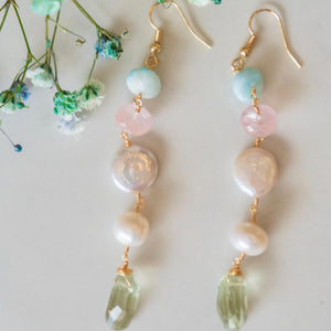Lemon Quartz, Larimar, Rose Quartz, Akoya Coin Pearl + Round Freshwater Pearl