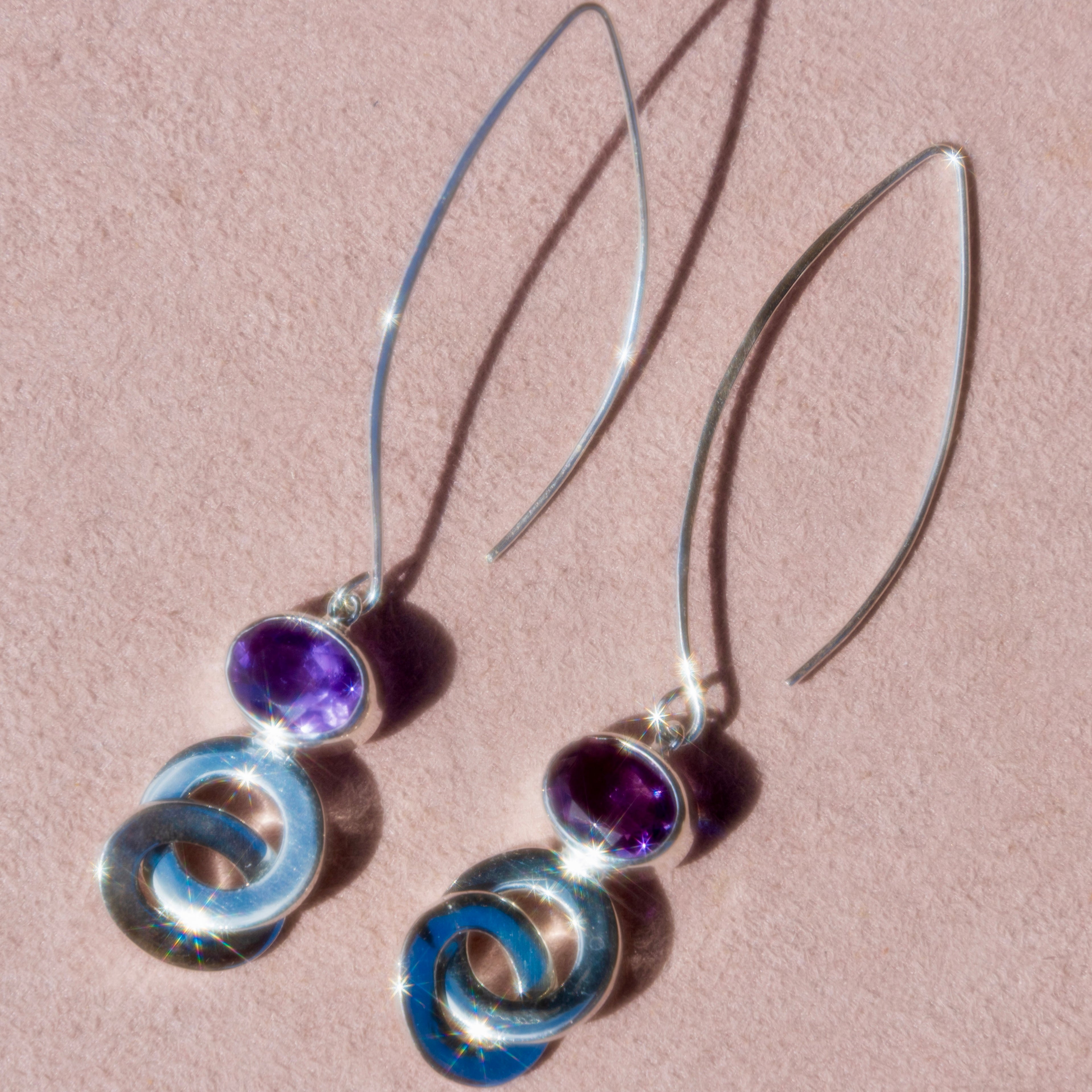 Sterling Silver Interlocked Amethyst Dangle Earrings