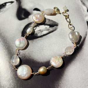 Pearl, Rose Quartz, Pink Opal, + Moonstone Bracelet